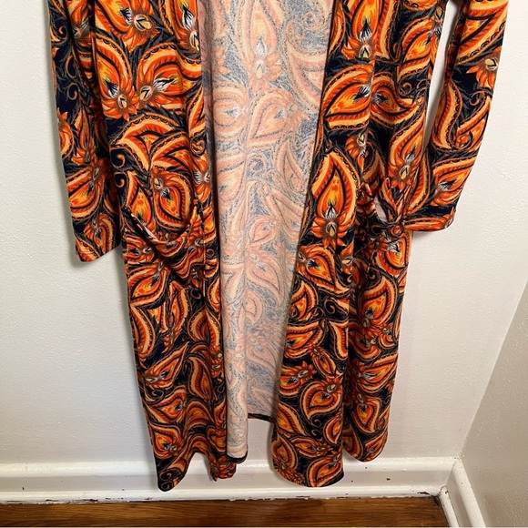 Lularoe Sarah Duster Open Cardigan Orange Paisley M - Picture 3 of 10